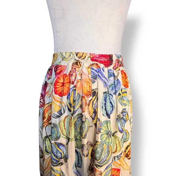 ModCloth Watercolor Gourd Print Pleated Midi Skirt Pockets Fall Autumn Small - Picture 7 of 11